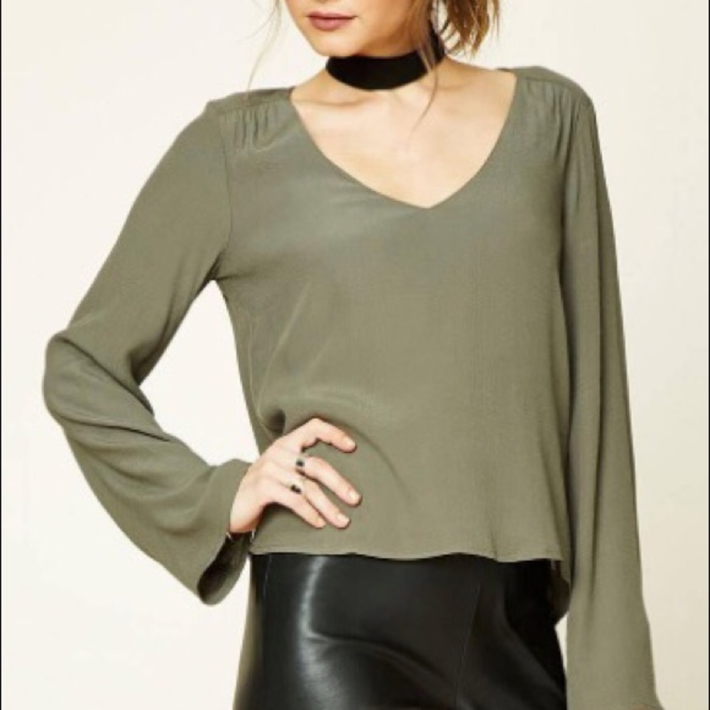 Bell Sleeve Blouse Olive Top Forever 21